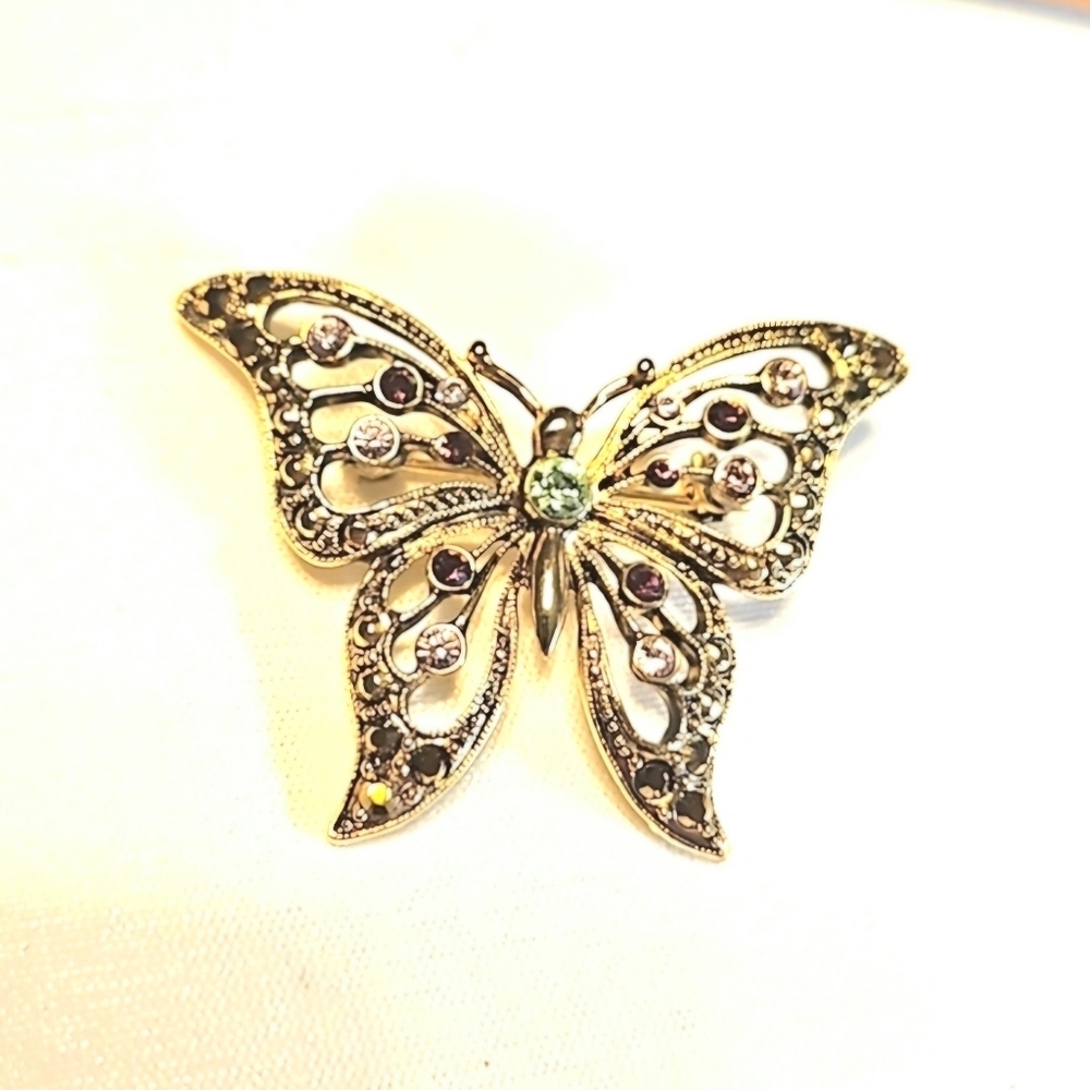 Vintage Crown Trifari Gold-Tone Butterfly Brooch with Rhinestones